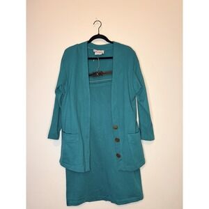 Vintage J.B. Xpress Teal Knit Sweater & Skirt Set Size 13/14 Made USA 90s